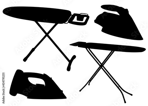 Ironing board and linen irons. Vector image.