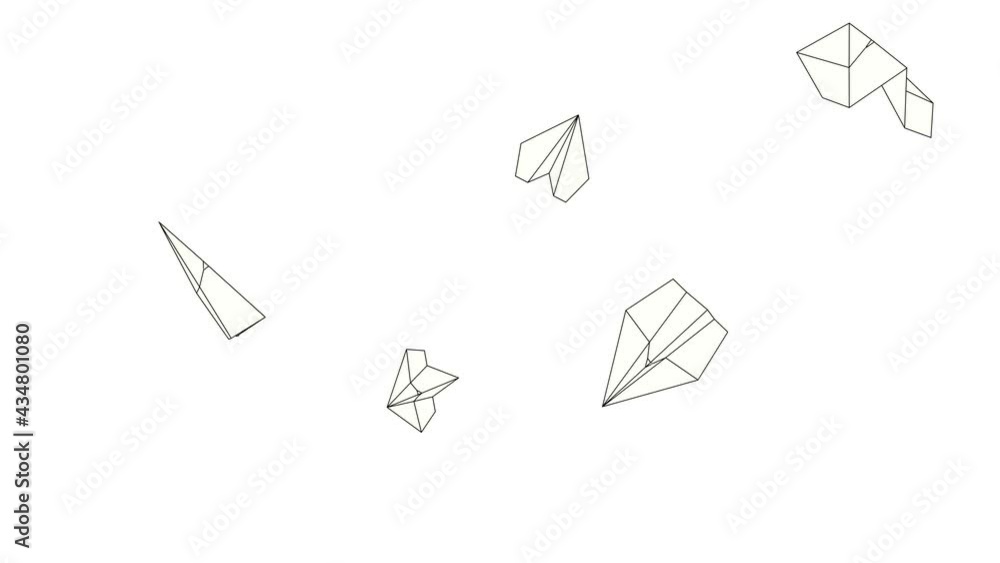 4k loop animation. Paper airplanes. 3d render. Airplanes flying by random trajectories.