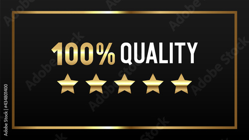 One hundred percent quality. Banner with five gold stars. Vector illustration.