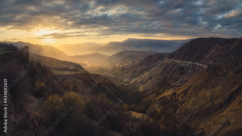 Matlas Valley at sunset in Dagestan.