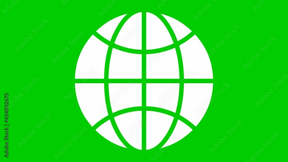 Animated icon of globe. Flat white symbol of planet. Concept of net, web, internet, ecology. Vector illustration isolated on a green background. Animated icon of globe. Flat white symbol of planet. Concept of net, web, internet, ecology. Vector illustration isolated on a green background.