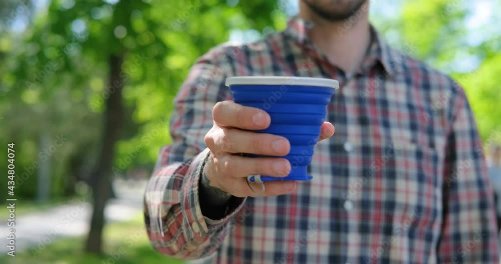 zero waste concept, young male use reusable coffee cup zero waste concept, young male use reusable coffee cup