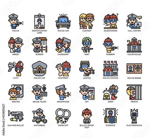 Set of Police Department thin line and pixel perfect icons for any web and app project.