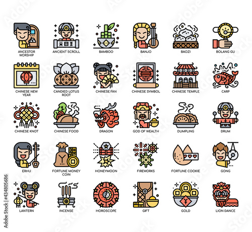 Set of chinese new year thin line and pixel perfect icons for any web and app project.