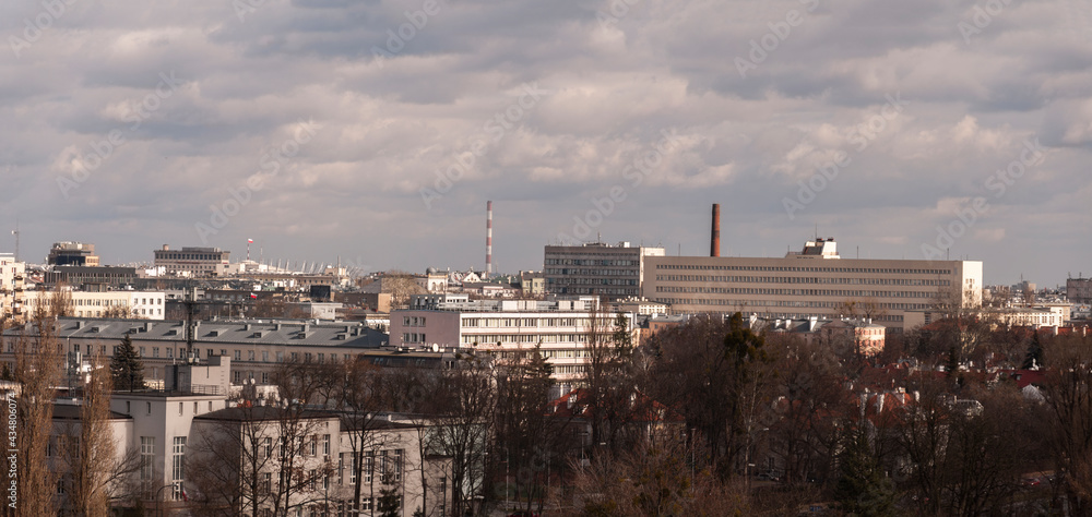 Panorama of Warsaw from the commentators tower of an abandoned athletics stadium 