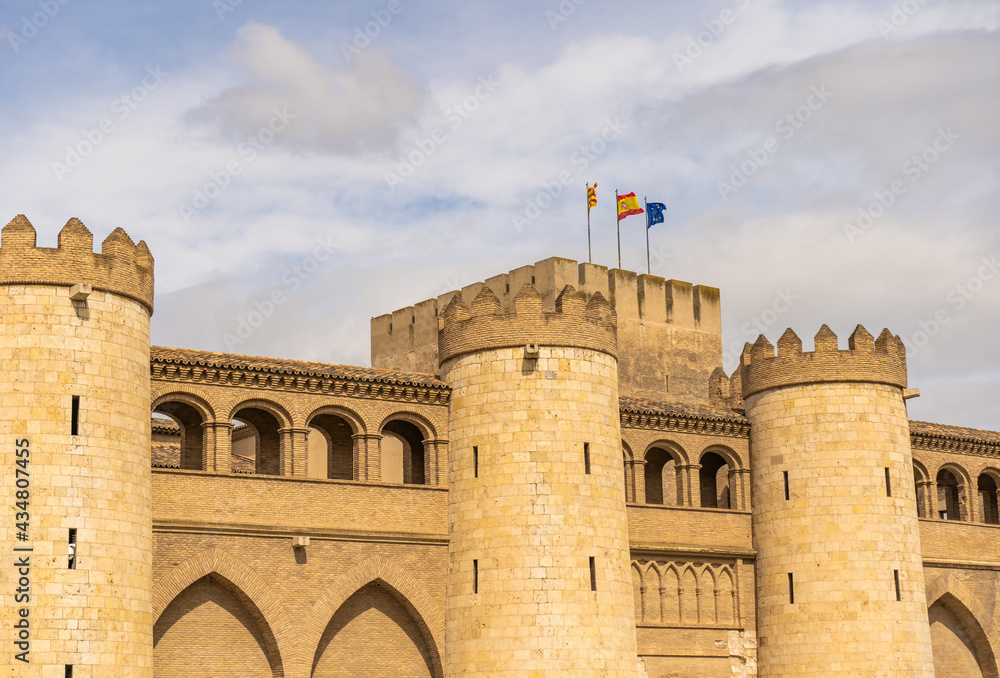 Aljaferia Palace beautiful fortified medieval Islamic Palace in Zaragoza, Aragon Spain