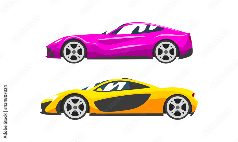 Set of Fast Motor Racing Cars, Side View of Racing Bolids Flat Vector Illustration