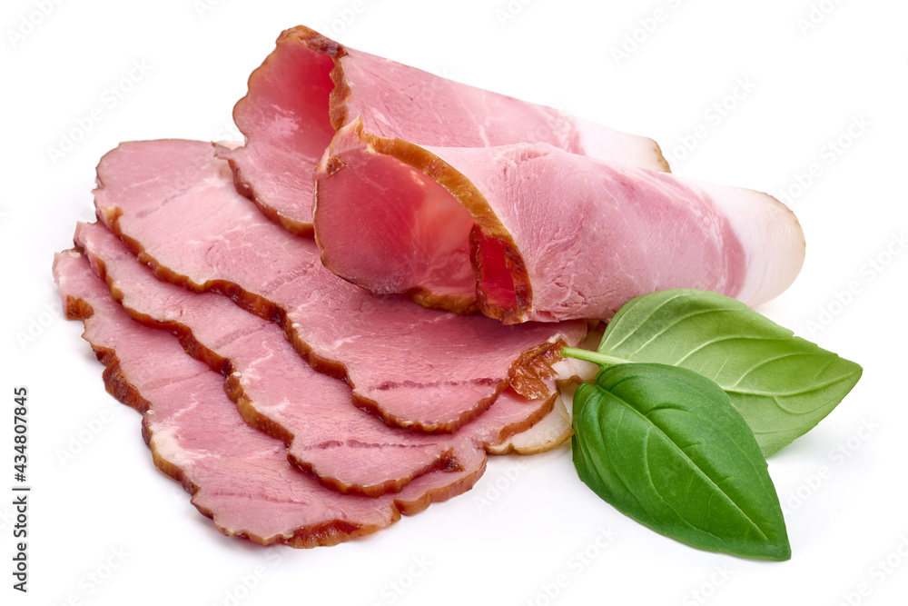 Smoked pork slices, isolated on white background. High resolution image Smoked pork slices, isolated on white background. High resolution image