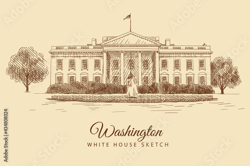 Sketch of the White House in Washington, USA, hand-drawn. photo