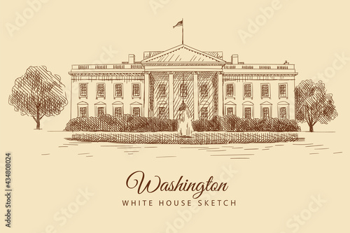 Sketch of the White House in Washington, USA, hand-drawn.