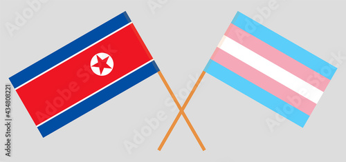 Crossed flags of North Korea and transgender pride. Official colors. Correct proportion