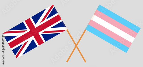 Crossed flags of the UK and transgender pride. Official colors. Correct proportion