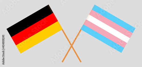 Crossed flags of Germany and transgender pride. Official colors. Correct proportion