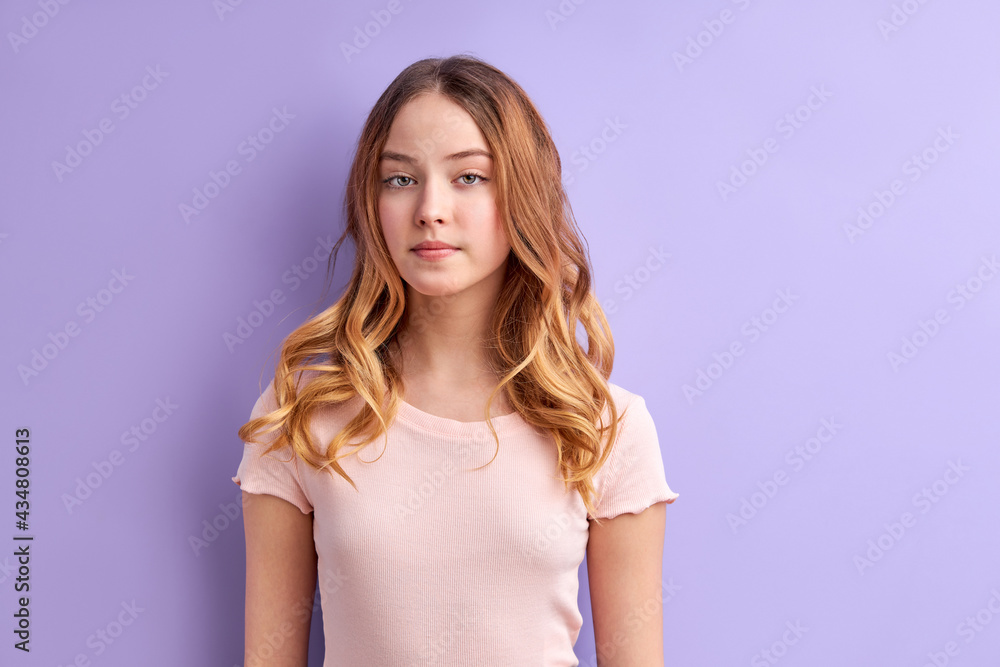 Shy Caucasian Teen Girl Looking At Camera Seriously, Shy And Diligent Female In Casual Wear Calm And Confident Shy Caucasian Teen Girl Looking At Camera Seriously, Shy And Diligent Female In Casual Wear Calm And Confident