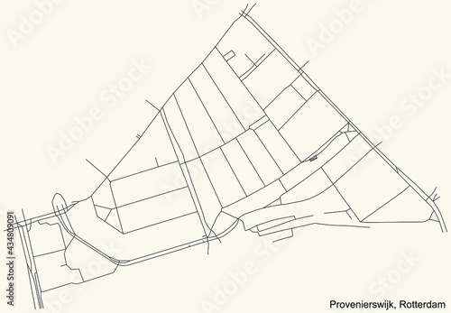 Black simple detailed street roads map on vintage beige background of the quarter Provenierswijk neighbourhood of Rotterdam, Netherlands
