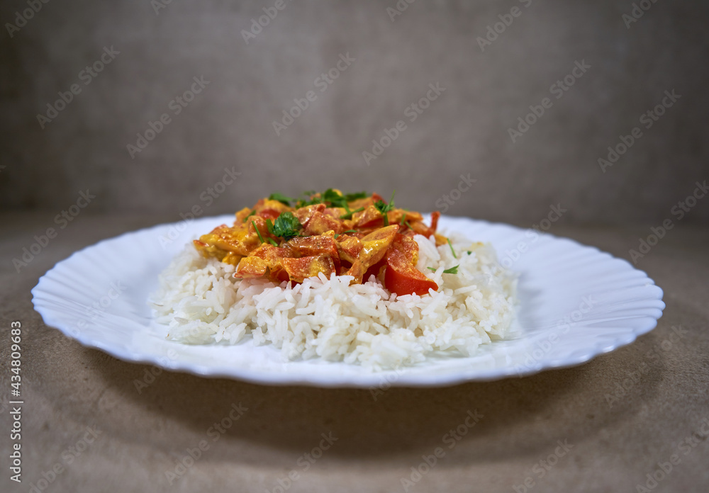 Lunch plate with rice and baked vegetables Lunch plate with rice and baked vegetables