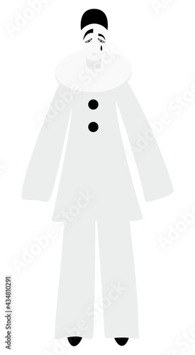 Pierrot. Stock character of pantomime and commedia dell'arte. Vector illustration. Italian comedy Isolated on white background