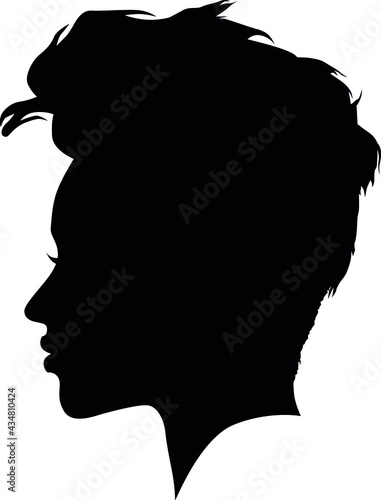 Pixie Cut, punk hairstyle for a woman. Iroquois haircut on a woman profile picture vector illustration realistic silhouette