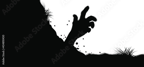 Rise of zombie hand from the ground. Hands on other layer. Zombies hands and fingers designs rising out from the ground. Scary hand symbol set for Halloween party. Flat vector horror, evil pictogram.