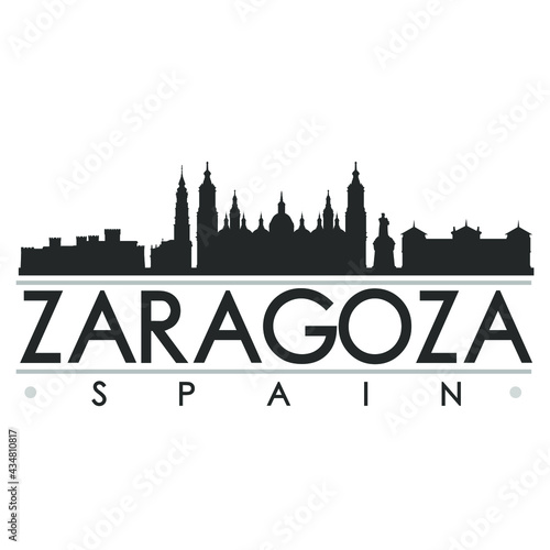 Zaragoza, Spain Skyline Silhouette Design. Clip Art City Vector Art Famous Buildings Scene Illustration. photo