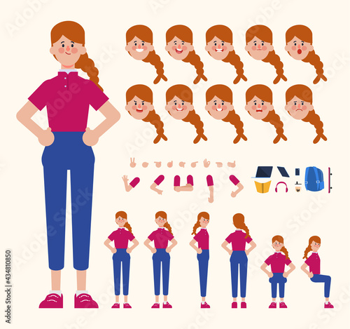 Businesswoman character creation design. Animation character office woman employee. Face Emotions, Expressions. Cartoon Illustration	