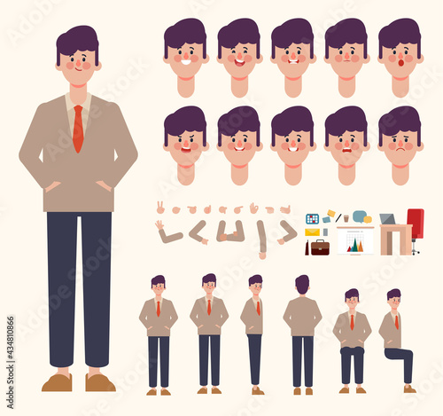 Businessman character creation for animation. Ready for animated face emotion and mouth.