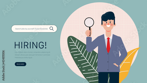 Hiring and online recruitment concept with businessman people character suitable for landing page, mobile app, banner.