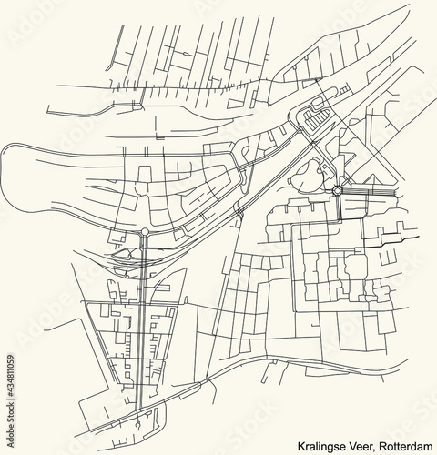 Black simple detailed street roads map on vintage beige background of the quarter Kralingse Veer neighbourhood of Rotterdam  Netherlands