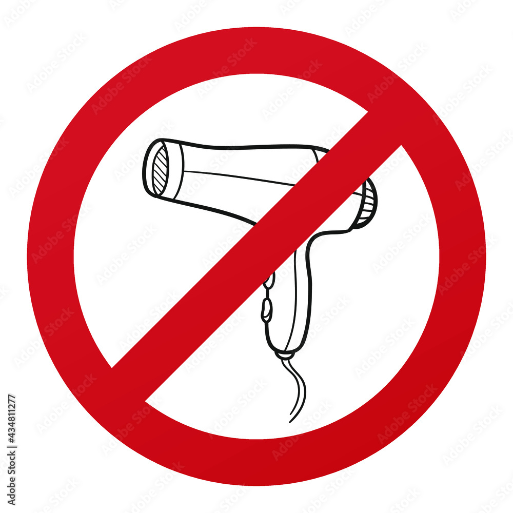 No Dryer Symbol Isolated on White Background. Hairdresser Vector Illustration Prohibition Stop