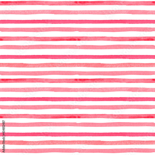 Delicate watercolor red horizontal stripes seamless pattern. Striped decorative print in vintage style.
