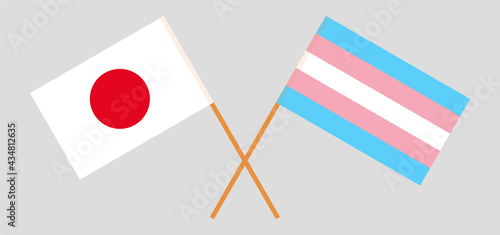 Crossed flags of Japan and transgender pride. Official colors. Correct proportion