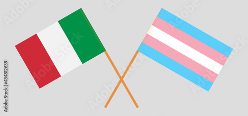 Crossed flags of Italy and transgender pride. Official colors. Correct proportion