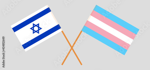 Crossed flags of Israel and transgender pride. Official colors. Correct proportion