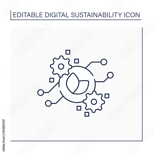Green computing line icon. Secure environmental computing technologies.Eco-friendly computers use. Digital sustainability concept.Isolated vector illustration.Editable stroke