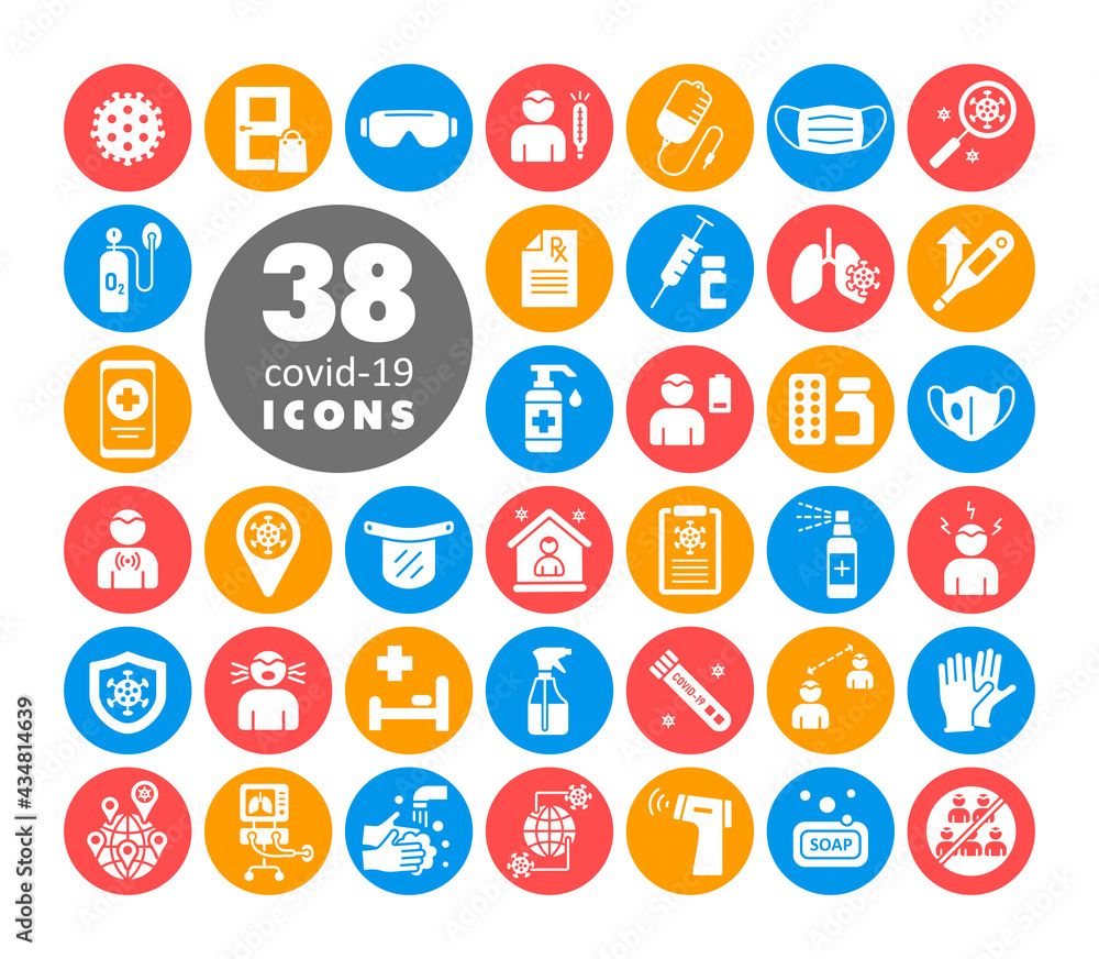 Set corona virus vector white glyph icons Set corona virus vector white glyph icons