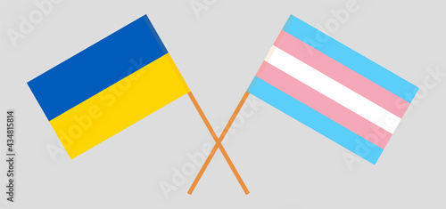 Crossed flags of Ukraine and transgender pride. Official colors. Correct proportion
