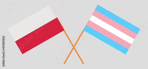 Crossed flags of Poland and transgender pride. Official colors. Correct proportion