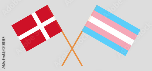 Crossed flags of Denmark and transgender pride. Official colors. Correct proportion