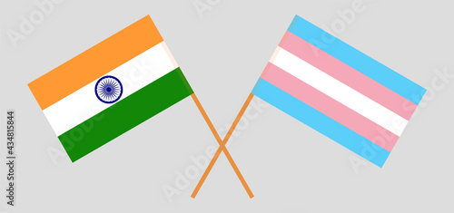Crossed flags of India and transgender pride. Official colors. Correct proportion