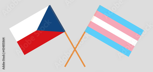 Crossed flags of Czech Republic and transgender pride. Official colors. Correct proportion