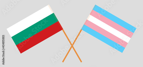 Crossed flags of Bulgaria and transgender pride. Official colors. Correct proportion