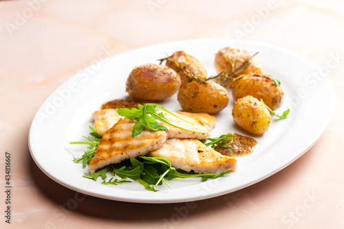 Still lifegrilled cod with potatoes