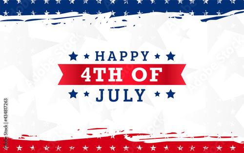 Happy 4th of July American independence day design with red ribbon on modern red & blue grunge brush background with a star. Use for sale banner, discount banner, Advertisement banner, postcard, etc.
