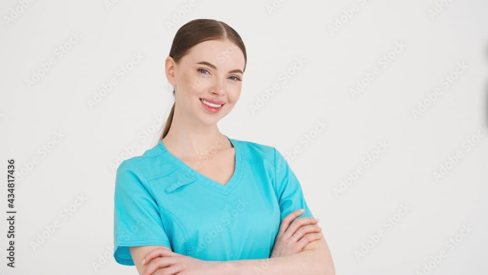 Medic woman doctor in blue professional uniformstudio face portrait Medic woman doctor in blue professional uniformstudio face portrait