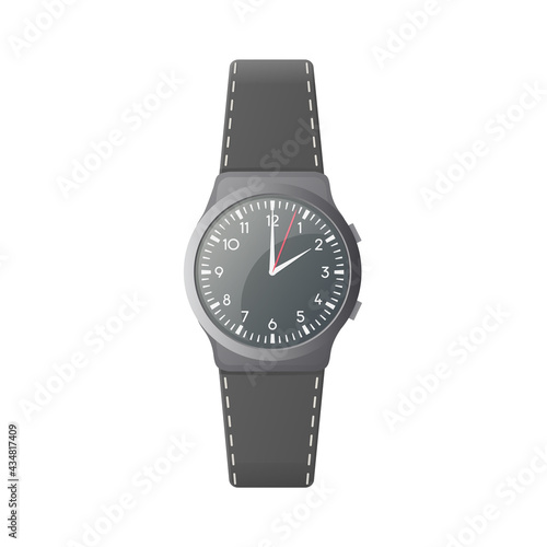 Analog wristwatch concept. Colored flat illustration. Isolated on white background.