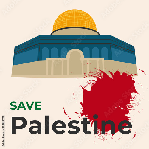 Dome of rock vector illustration; Save Palestine; Save Masjidul-al-Aksa; Free Palestine