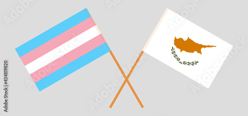 Crossed flags of transgender pride and Cyprus. Official colors. Correct proportion