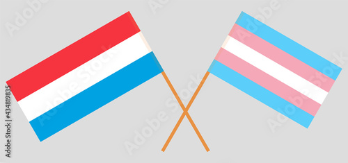 Crossed flags of Luxembourg and transgender pride. Official colors. Correct proportion