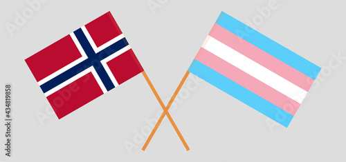 Crossed flags of Norway and transgender pride. Official colors. Correct proportion