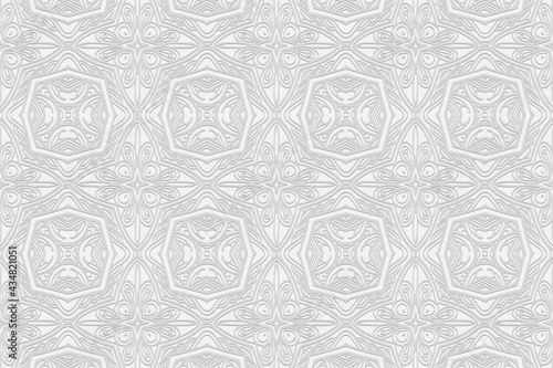 3D volumetric convex embossed geometric white background. Ethnic pattern with national oriental flavor. Decorative ornament for wallpaper, website, textile, presentation.